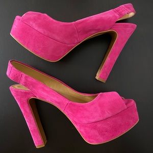 ZARA Pink Suede Platform Peep Toe Heels